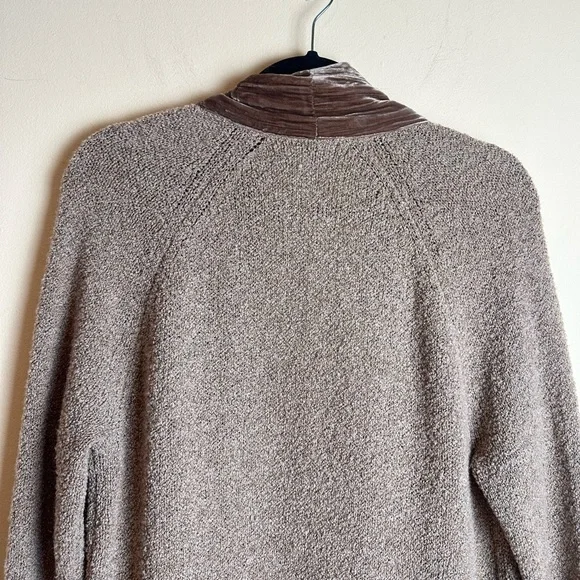 J. Jill Velvet Trim Merino Wool Silk Blend Brown Cardigan Duster Size Medium - Picture 6 of 16